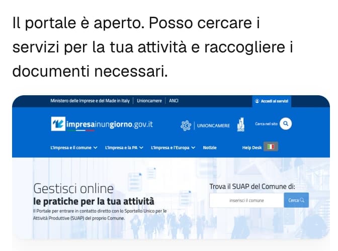 Nadia apre nel browser il portale Impresa in un giorno e ne mostra la schermata