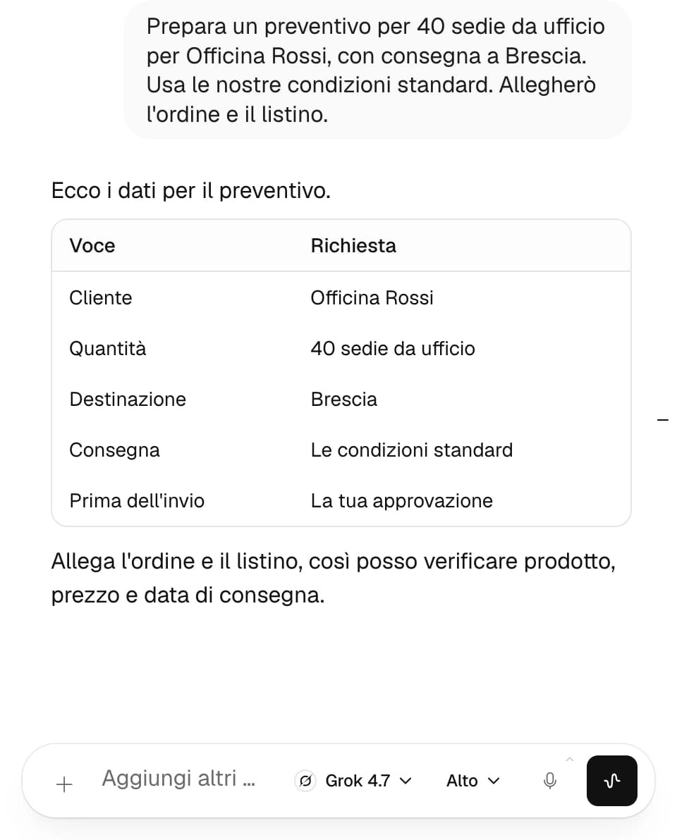 L’agente Vendite di Nadia esamina una richiesta di preventivo